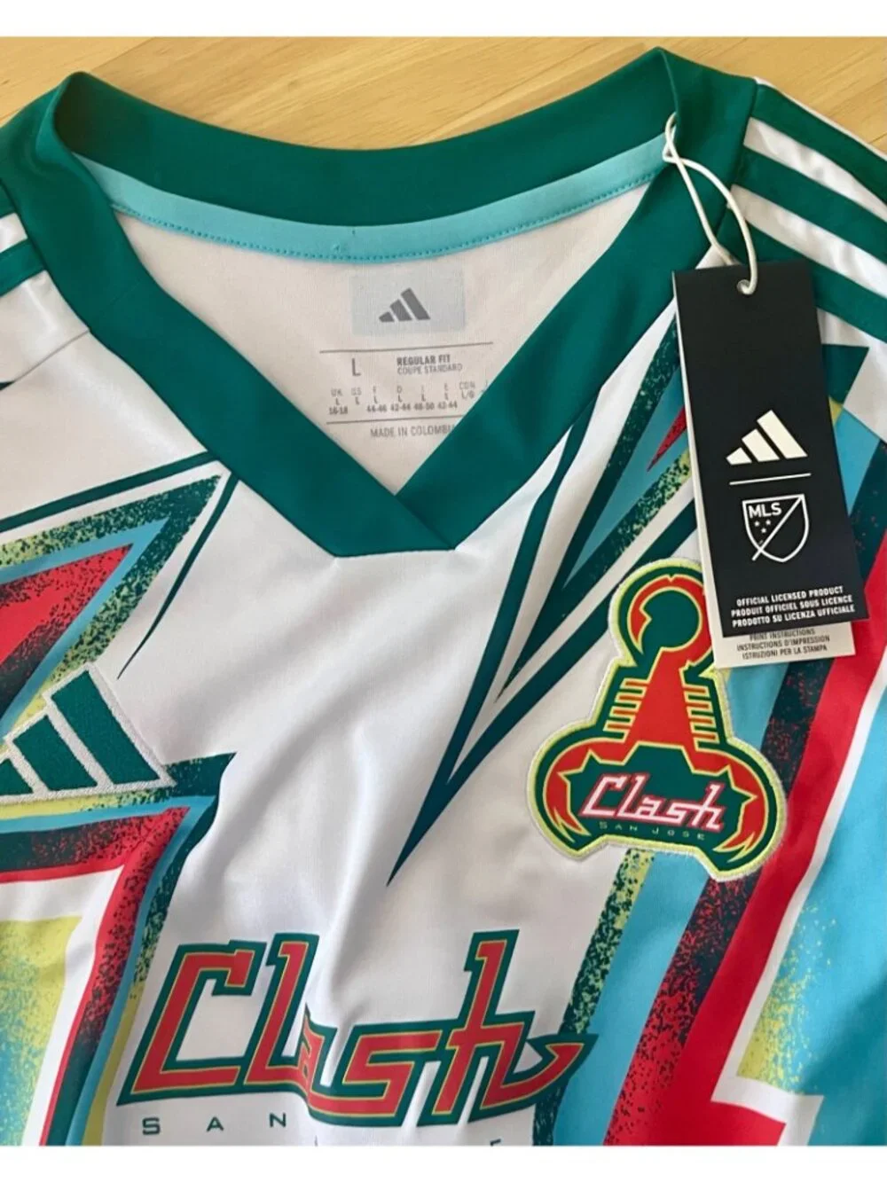 Adidas MLS San Jose Clash Retro Lightning Design Soccer Jersey - Men’s L - NWT